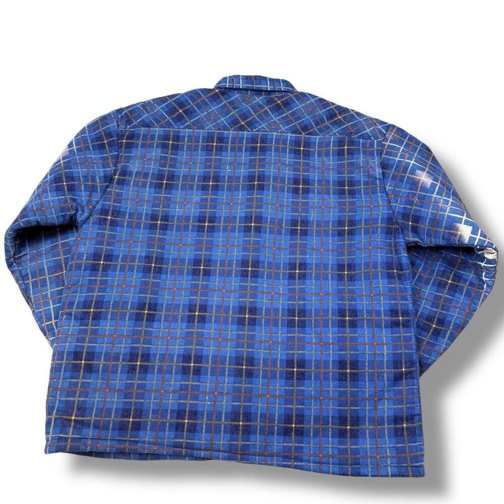 Vintage Dickies 90s Men’s Quilted Flannel Shirt Jacket Blue Plaid Size Medium - Picture 2 of 11